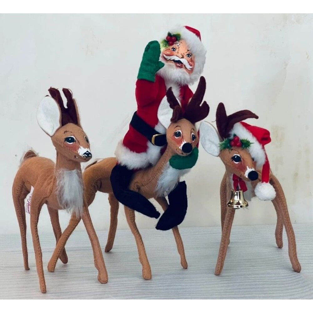 VTG 1989 Annalee Mobilitee Dolls Christmas Lot of 3: Santa & 3 Deers